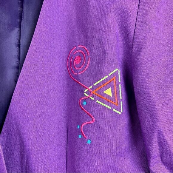Vintage 90s Althuser Grape/Violet Geometric Shape Embroidered Funky Blazer M - Picture 10 of 13
